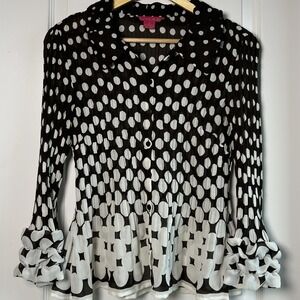 Sunny Leigh Black & White Polka Dot Button Front Blouse Jean Paul Gaultier Style